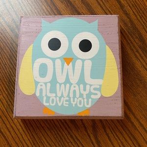 Wooden owl always love you picture NWT